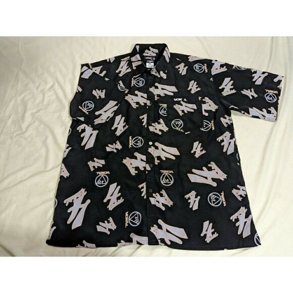 VOKAL LOGO GRAPHIC SHIRT SS BUTTON UP 2000S NELLY HIP HOP RAP BLACK MENS SIZE XL - Picture 1 of 5